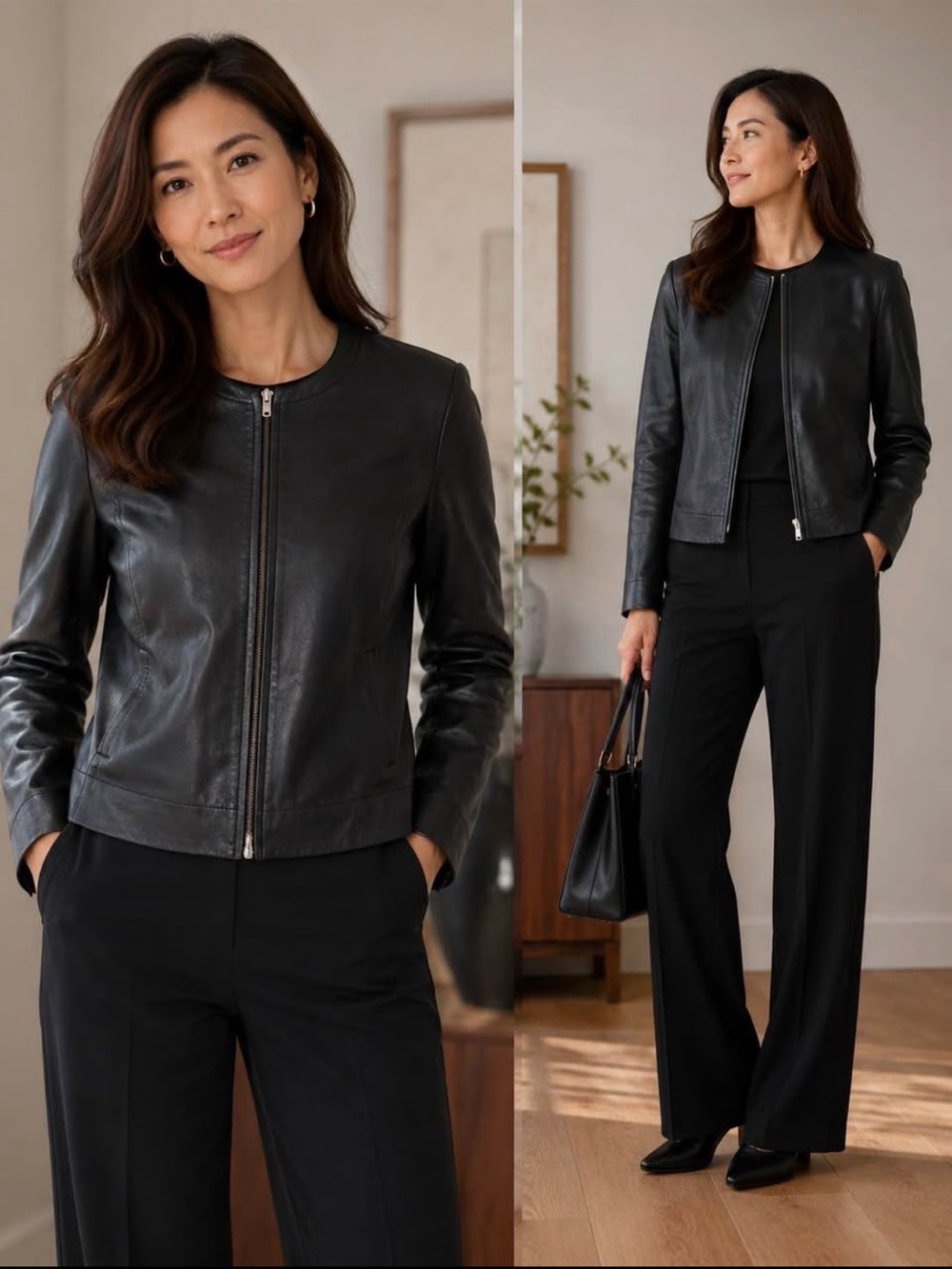 Vakko Women's Black Leather Zip Jacket